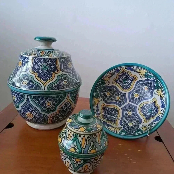 Small BOWL LIDDED PART OF THEE PIECE VINTAGE MOORISH HAND MADE COLLE… - Picture 8 of 9